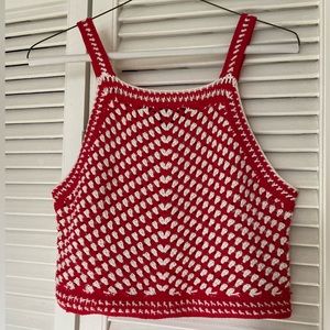 Forever 21 Red and White Knit Crop Top - Size S